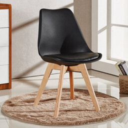 Life Interiors Set Of 6 Black Scandinavian Dining Chairs With Leather Cushions Solid Wood Legs - thumbnail 2