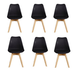 Life Interiors Set Of 6 Black Scandinavian Dining Chairs With Leather Cushions Solid Wood Legs - thumbnail 1