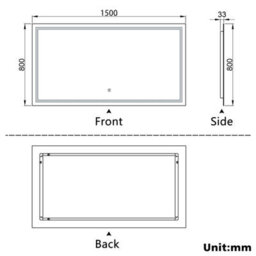Probaty Bathrooms Bathroom Mirror 1500X800mm Dimmable Led With Anti-Fog Ip44 Rated Illuminated Backlit Wall Mounted Touch Switch Vanity Mirror - thumbnail 9