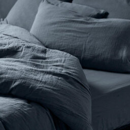 Where Saints Go Ltd Duvet Cover & Pillowcase Set - Denim Blue - Muslin Cotton - Single - thumbnail 3