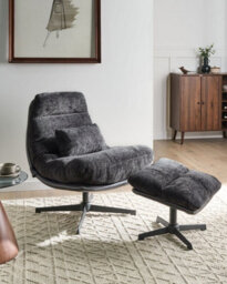 Beliani Swivel Armchair Tovik With Footstool Chenille Black - thumbnail 2