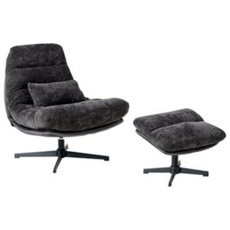 Beliani Swivel Armchair Tovik With Footstool Chenille Black