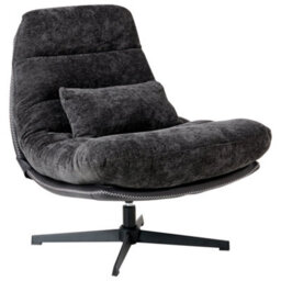 Beliani Swivel Armchair Tovik With Footstool Chenille Black - thumbnail 4