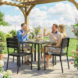 Outsunny Garden Chairs Set Of 4, Garden Dining Chairs, Hdpe Seat, Black - thumbnail 9