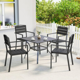 Outsunny Garden Chairs Set Of 4, Garden Dining Chairs, Hdpe Seat, Black - thumbnail 1