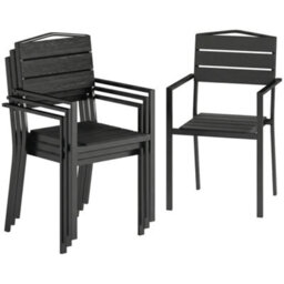 Outsunny Garden Chairs Set Of 4, Garden Dining Chairs, Hdpe Seat, Black - thumbnail 2