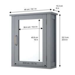 Teamson Home Mercer 46 X 53Cm Removable Mirrored Wall Cabinet, Grey - thumbnail 4