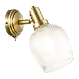 Happy Homewares Classy Antique Brass Switched Wall Light With Clear Ribbed Glass Shade - thumbnail 2