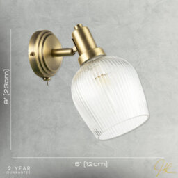 Happy Homewares Classy Antique Brass Switched Wall Light With Clear Ribbed Glass Shade - thumbnail 7
