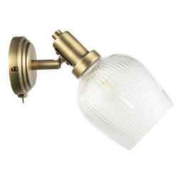 Happy Homewares Classy Antique Brass Switched Wall Light With Clear Ribbed Glass Shade - thumbnail 3
