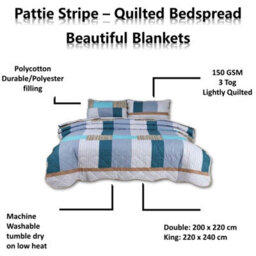 TheWhiteWater Limited Bedspread - Luxury Quilted - Reversible - Bed Throw Warm Quilt - Bedspread Patchwork Pattie Stripe Set 150 Gsm - 3 Tog - thumbnail 6