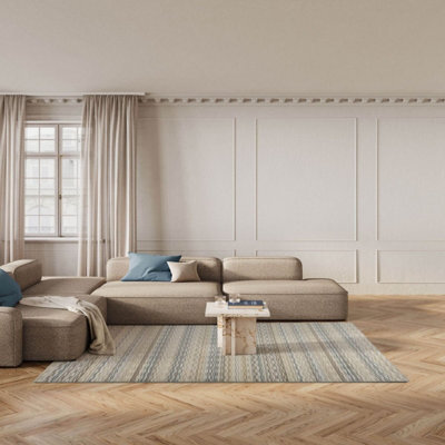 Oslo 059 0035 6585 Beige Cream Abstract Striped Rug By Mastercraft-160Cm X 230Cm - image 1