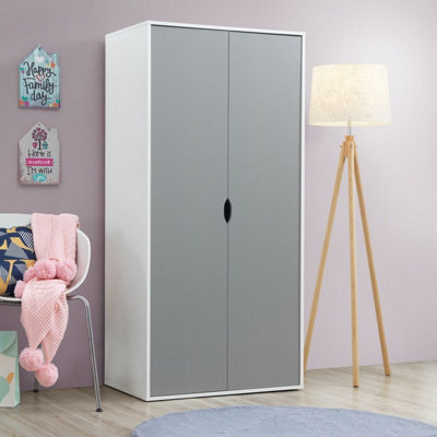 Timber Art Design Alton 2 Door Double Wardrobe White & Grey Bedroom Furniture Cupboard - image 1
