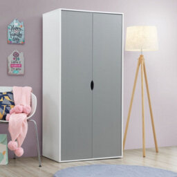 Timber Art Design Alton 2 Door Double Wardrobe White & Grey Bedroom Furniture Cupboard - thumbnail 1