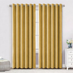 Bedlooms Ochre Crushed Velvet Curtains Blackout Thermal Insulated Eyelet Curtain (Pair) 66 X 72 Inches With Tie Back Two