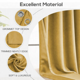 Bedlooms Ochre Crushed Velvet Curtains Blackout Thermal Insulated Eyelet Curtain (Pair) 66 X 72 Inches With Tie Back Two - thumbnail 4