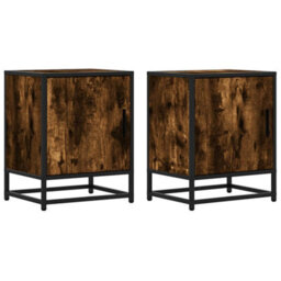 Berkfield Bedside Cabinets 2 Pcs Smoked Oak 40X31X50 Cm Engineered Wood And Metal - thumbnail 2