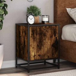 Berkfield Bedside Cabinets 2 Pcs Smoked Oak 40X31X50 Cm Engineered Wood And Metal - thumbnail 1