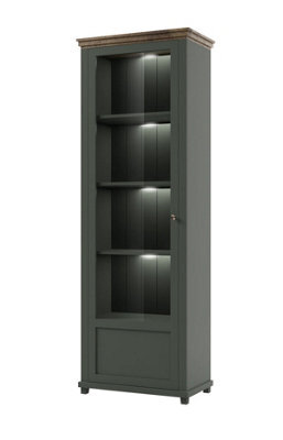 Arte Evora 05 Tall Display Cabinet W710mm H2000mm D420mm - Green & Oak Lefkas, Left-Handed Door - image 1