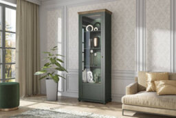 Arte Evora 05 Tall Display Cabinet W710mm H2000mm D420mm - Green & Oak Lefkas, Left-Handed Door - thumbnail 3
