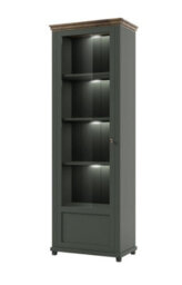 Arte Evora 05 Tall Display Cabinet W710mm H2000mm D420mm - Green & Oak Lefkas, Left-Handed Door