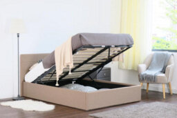 Comfy Living 4Ft6 Chanel Linen Fabric Storage Ottoman Bed Mocha - thumbnail 1