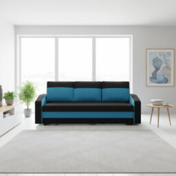 Orion A Compact Upholstered Sofa Bed With Storage Pull Out Guest Bed In Black And Light Blue