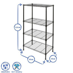 Harbour Housewares 2X 4-Tier Wire Shelving Units Black 60X35X122Cm Adjustable Metal Storage Racks For Garage, Kitchen & Home - thumbnail 3