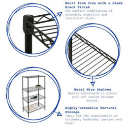 Harbour Housewares 2X 4-Tier Wire Shelving Units Black 60X35X122Cm Adjustable Metal Storage Racks For Garage, Kitchen & Home - thumbnail 2