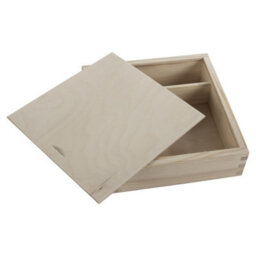 Woodeedoo Wooden Box With Sliding Lid Twin Compartments For 6X4' 10X15Cm Prints Usb Cards Keepsakes Craft Storage 19.5X19.5X5 Cm - thumbnail 4