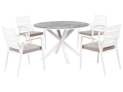Beliani Garden Dining Set 4 Seater Maletto/taviano With Cushions Metal Marble Effect Grey - image 1
