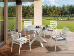 Beliani Garden Dining Set 4 Seater Maletto/taviano With Cushions Metal Marble Effect Grey - thumbnail 2