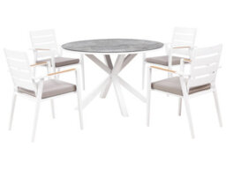 Beliani Garden Dining Set 4 Seater Maletto/taviano With Cushions Metal Marble Effect Grey - thumbnail 1