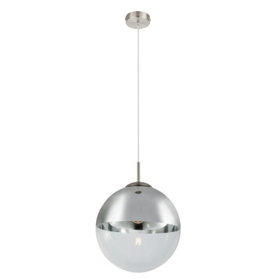Luminosa Lighting Luminosa Varus 30Cm Globe Pendant Ceiling Light Nickel Matt Transparent Glass Shade 1X E27 - image 1