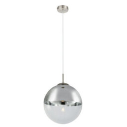 Luminosa Lighting Luminosa Varus 30Cm Globe Pendant Ceiling Light Nickel Matt Transparent Glass Shade 1X E27 - thumbnail 1