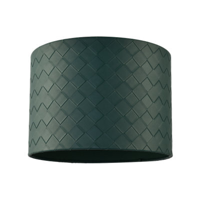 Happy Homewares Forest Green Faux Leather Laced Drum Lamp Shade With Cotton Lining - image 1