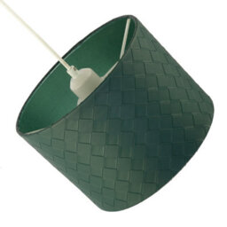 Happy Homewares Forest Green Faux Leather Laced Drum Lamp Shade With Cotton Lining - thumbnail 4