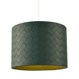 Happy Homewares Forest Green Faux Leather Laced Drum Lamp Shade With Cotton Lining - thumbnail 2