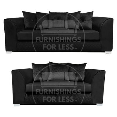 Furnishings For Less UK Victoria Soft Plush Velvet Fabric Sofaset 3 And 2 Seater Sofa  Black - Scatter Back - image 1