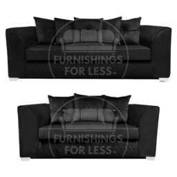 Furnishings For Less UK Victoria Soft Plush Velvet Fabric Sofaset 3 And 2 Seater Sofa  Black - Scatter Back - thumbnail 1