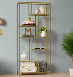 Modcraft 6-Tier Glass Bookshelf - Tall Display Bookcase & Plant Stand, Tempered Glass Shelves,