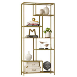 Modcraft 6-Tier Glass Bookshelf - Tall Display Bookcase & Plant Stand, Tempered Glass Shelves, - thumbnail 5
