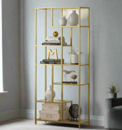 Modcraft 6-Tier Glass Bookshelf - Tall Display Bookcase & Plant Stand, Tempered Glass Shelves, - thumbnail 2