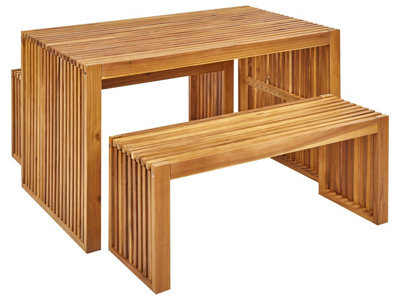 Wyld And Coco 3-Piece Acacia Dining Set - Rectangular Table With Two Tuck-Under Benches, Brown, L120 X D70 X H70Cm - image 1