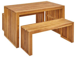 Wyld And Coco 3-Piece Acacia Dining Set - Rectangular Table With Two Tuck-Under Benches, Brown, L120 X D70 X H70Cm - thumbnail 1