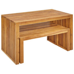 Wyld And Coco 3-Piece Acacia Dining Set - Rectangular Table With Two Tuck-Under Benches, Brown, L120 X D70 X H70Cm - thumbnail 3