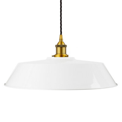 White Large Chancery Painted Dome Pendant Light With Antique Gold Lamp Holder And Black Twisted Cable - Se Home - image 1
