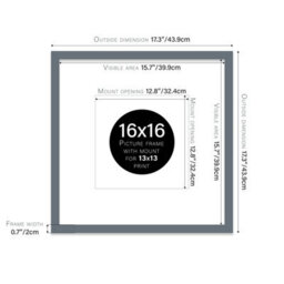"16X16"" Grey Picture Frame - 16X16"" Square Frame With 13X13"" Mount For 16X16""/13X13"" Pictures Luxurious Style Gallery Wall, 1 Pack" - thumbnail 2