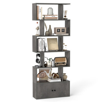 Gainoom 6-Tier Grey Bookshelf Freestanding Tall Bookcase Shelf Storage Organizer W/ Anti-Tipping Device - image 1