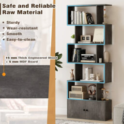 Gainoom 6-Tier Grey Bookshelf Freestanding Tall Bookcase Shelf Storage Organizer W/ Anti-Tipping Device - thumbnail 6